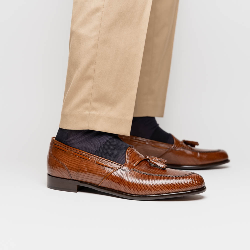 14-580-CGN FRANCO Teju Lizard Tassel Loafer, Cognac