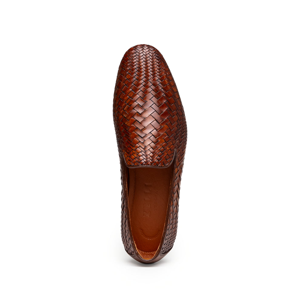 RIZZO Italian Calfskin Basketweave Loafer, Cognac
