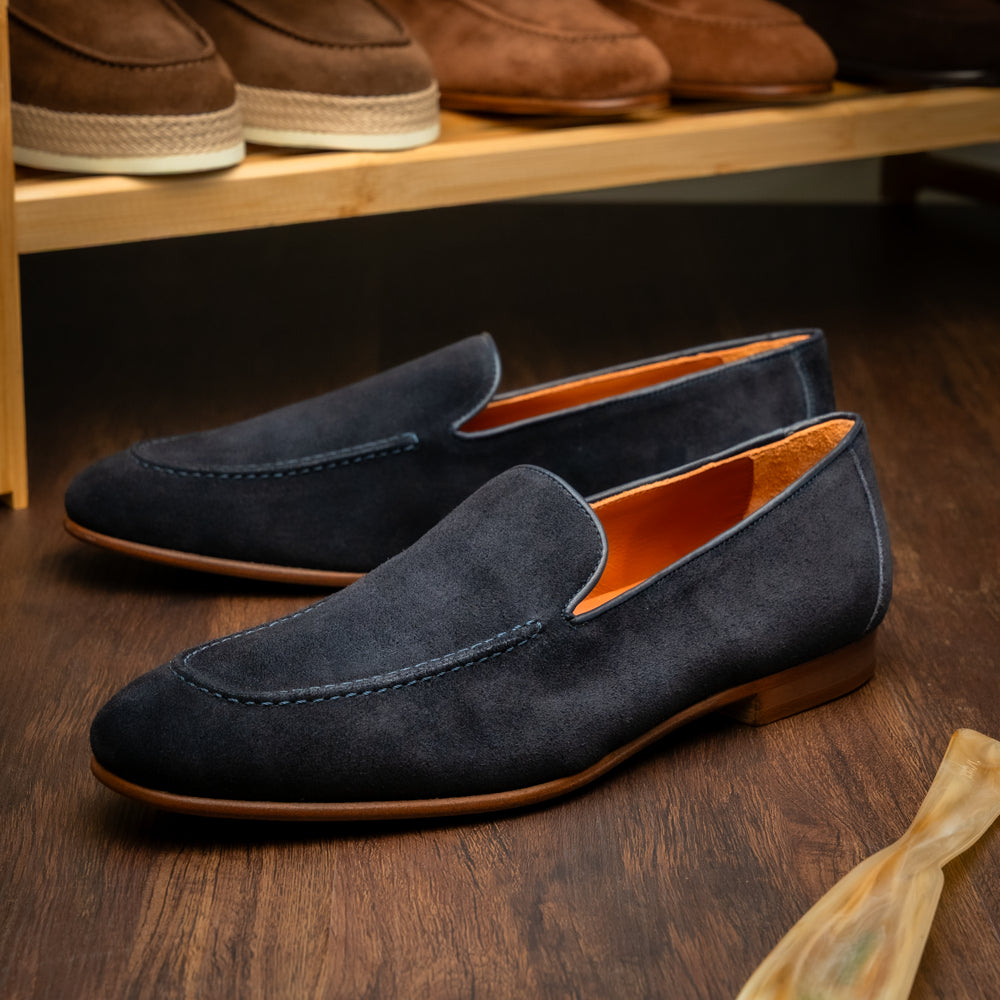 16-685-NVY BRUNO Suede Penny Loafer, Navy