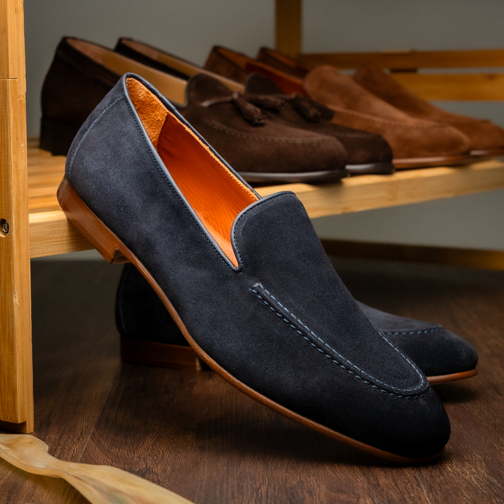 16-685-NVY BRUNO Suede Penny Loafer, Navy