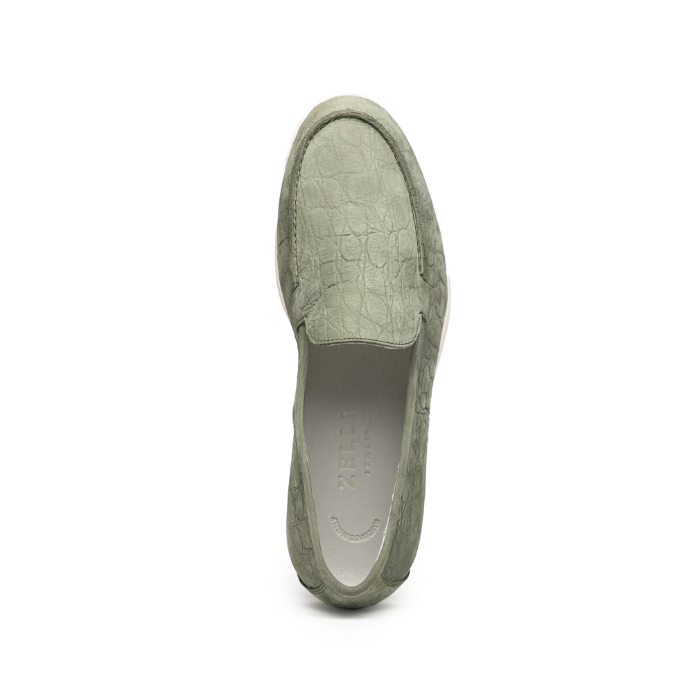LIVORNO Stampata Crocodile Nubuk Loafer, Celery