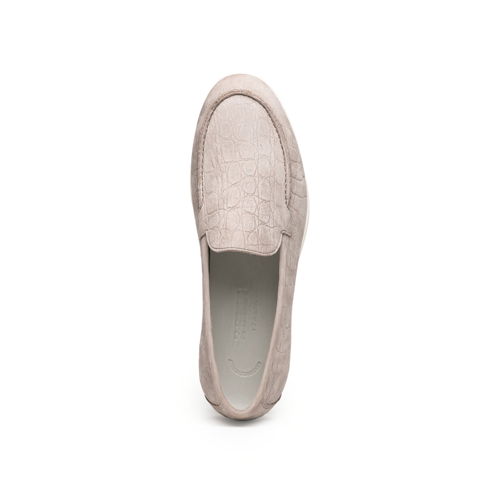 LIVORNO Stampata Crocodile Nubuk Loafer, Bone