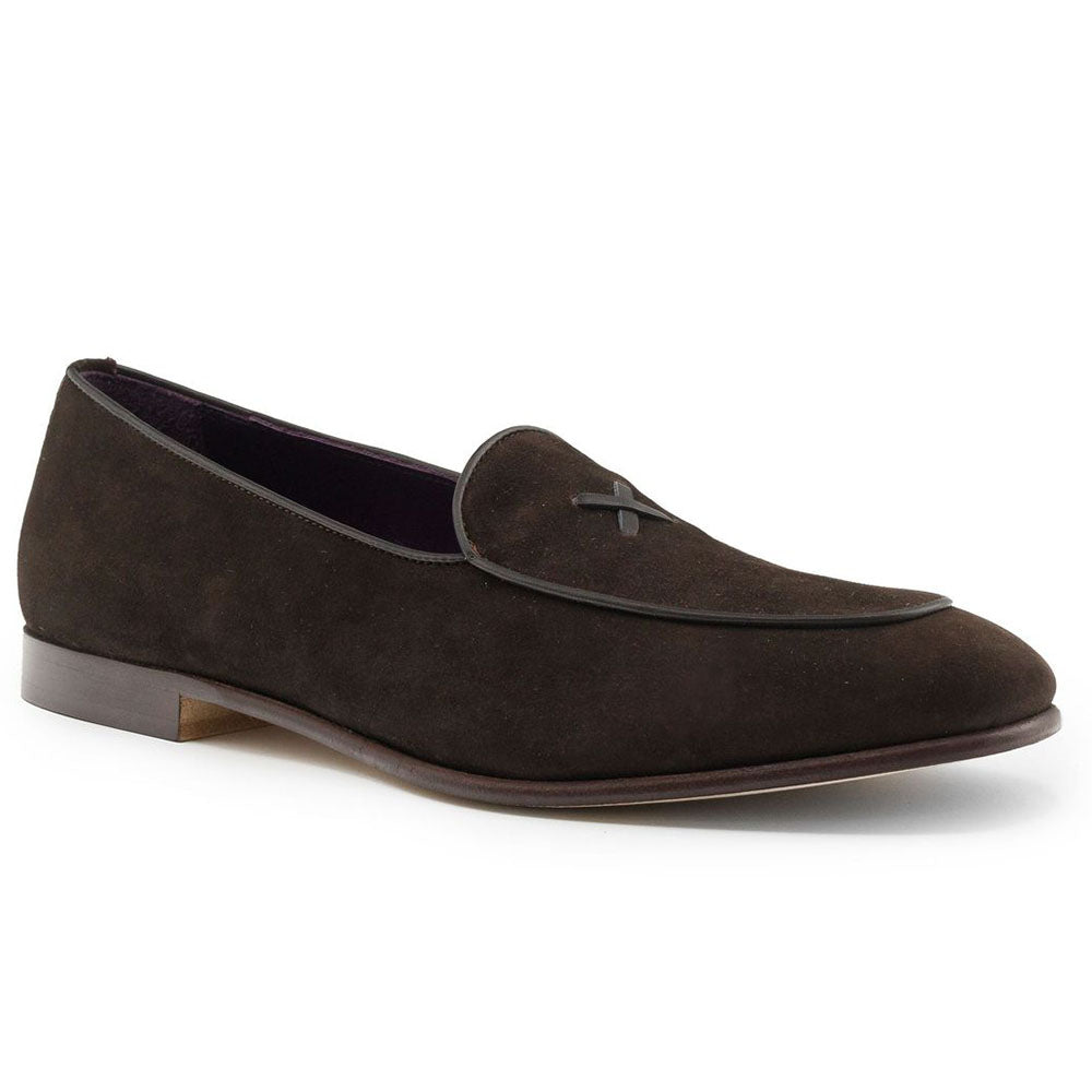 16-681-NIC X Italian Sueded Goatskin Loafer, Nicotine