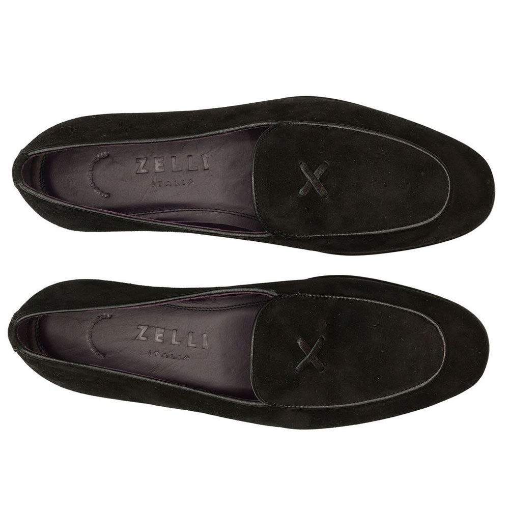 16-681-BLK X Italian Sueded Goatskin Loafer, Black