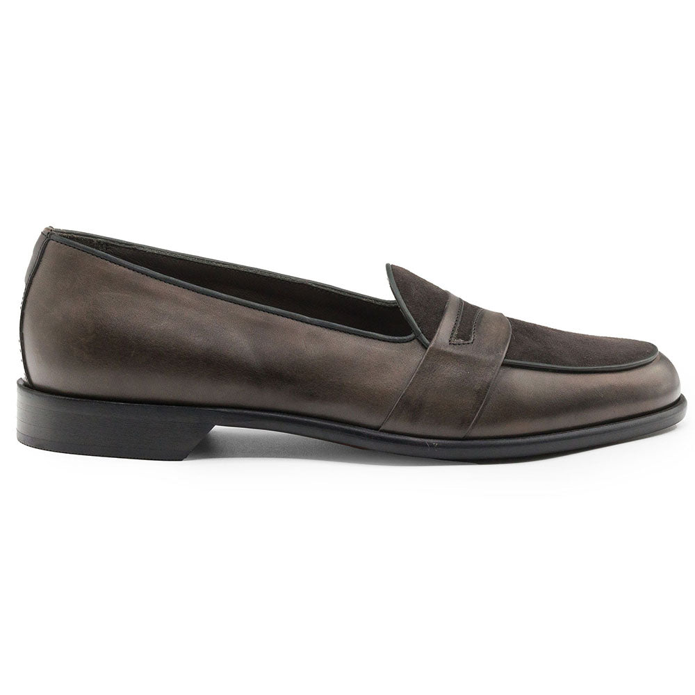 15-755-CHL ALBERTO Italian Calf & Suede Loafer Charcoal