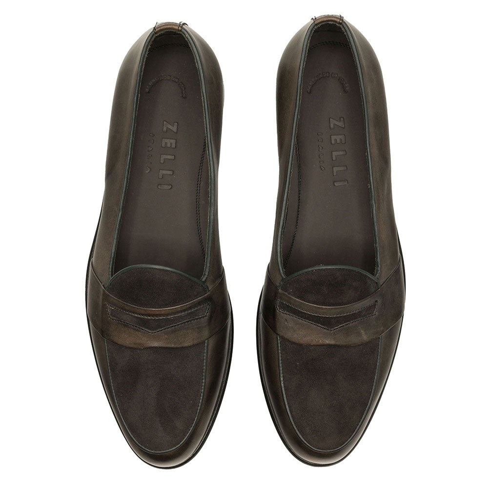 15-755-CHL ALBERTO Italian Calf & Suede Loafer Charcoal