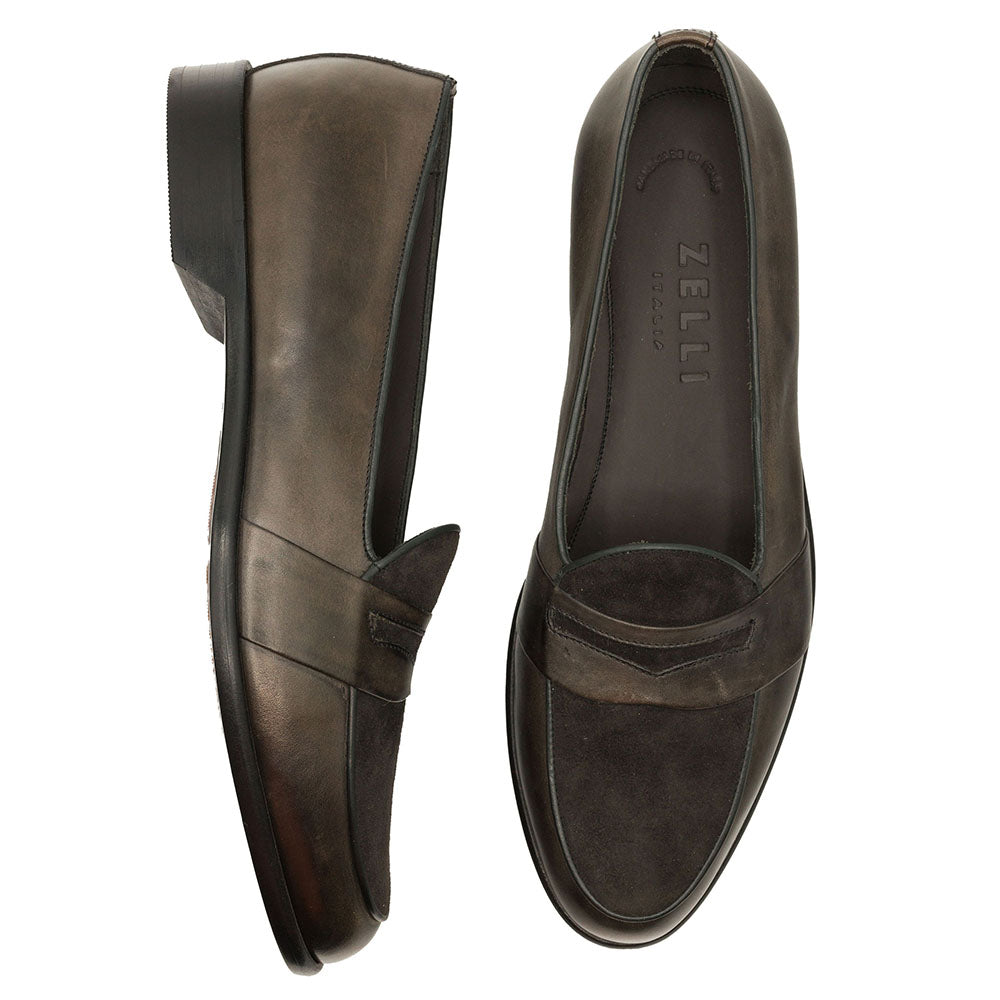 15-755-CHL ALBERTO Italian Calf & Suede Loafer Charcoal