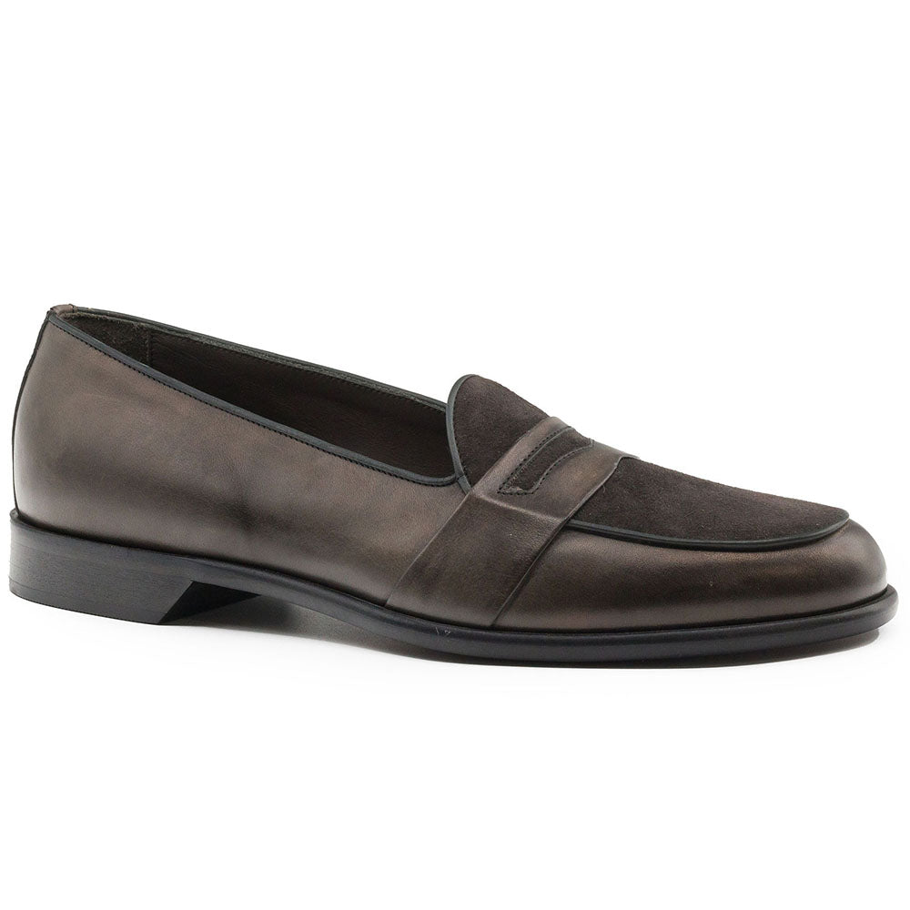 15-755-CHL ALBERTO Italian Calf & Suede Loafer Charcoal