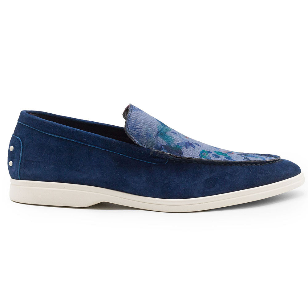 16-678-NVY BENE Sueded Italian Goatskin & Floral Print Loafer Navy