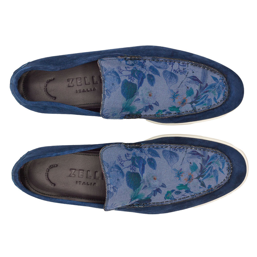 16-678-NVY BENE Sueded Italian Goatskin & Floral Print Loafer Navy