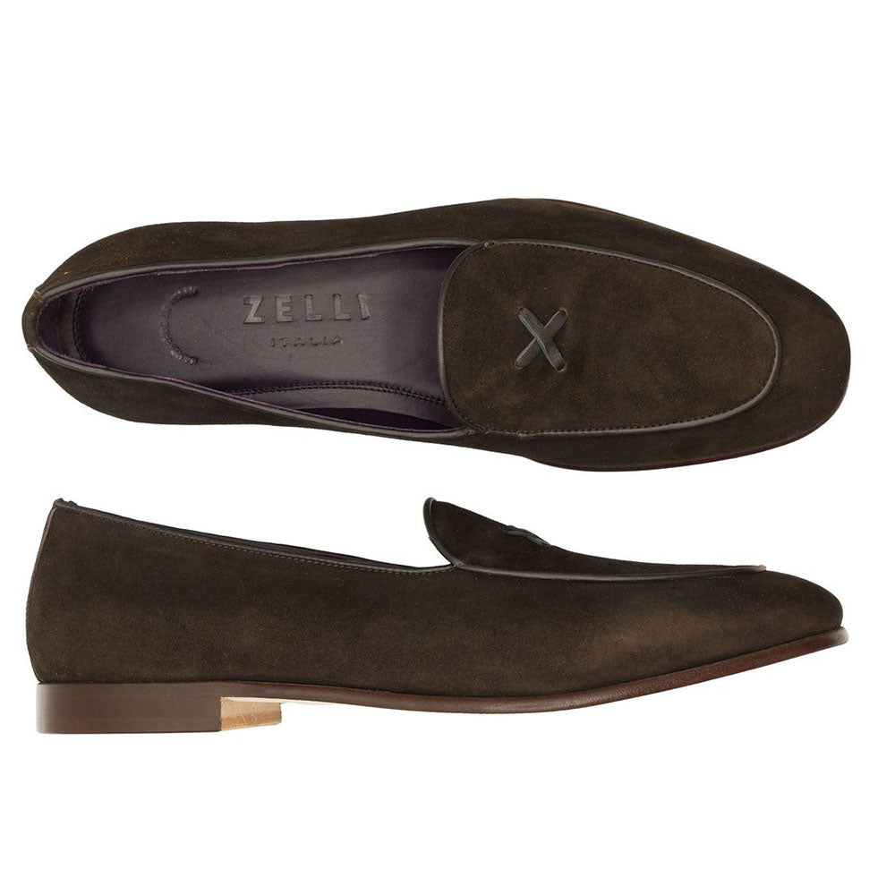16-681-NIC X Italian Sueded Goatskin Loafer, Nicotine