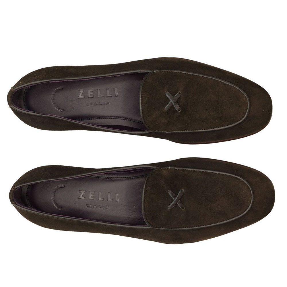 16-681-NIC X Italian Sueded Goatskin Loafer, Nicotine