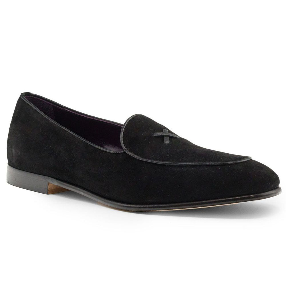 16-681-BLK X Italian Sueded Goatskin Loafer, Black