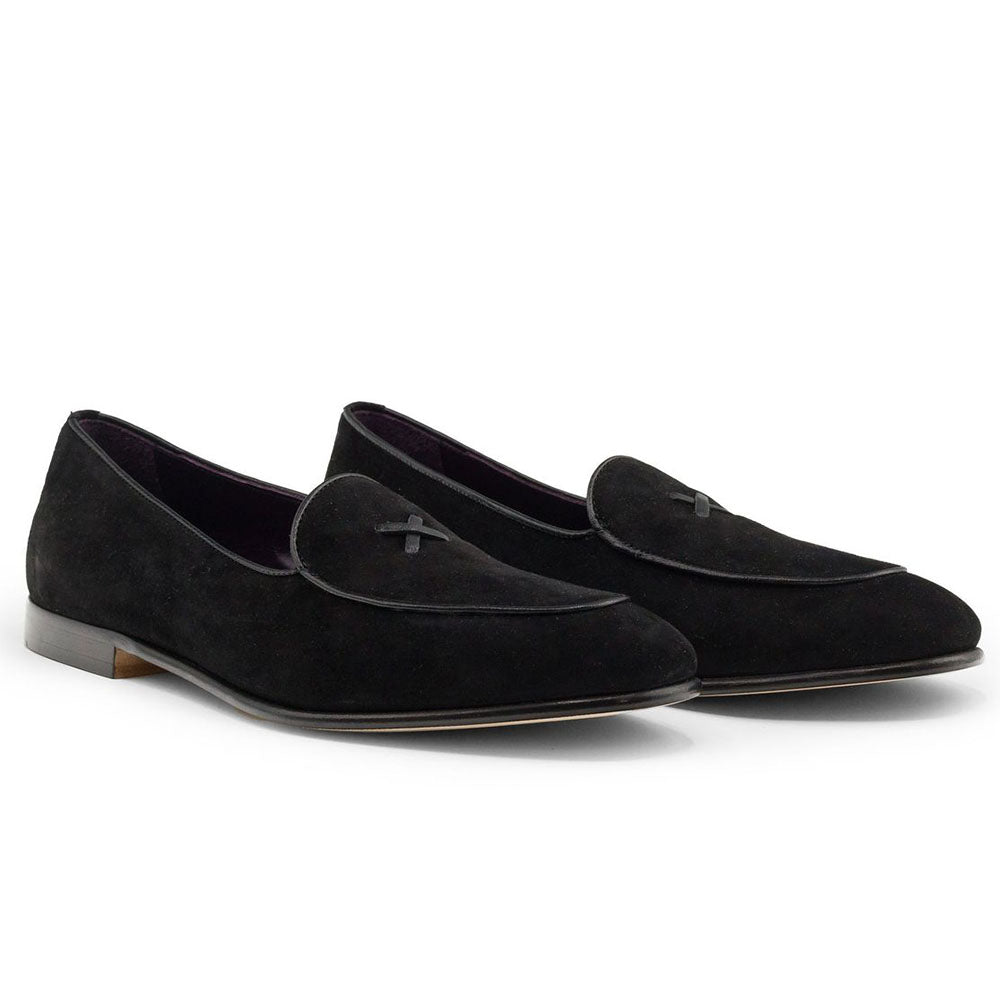 16-681-BLK X Italian Sueded Goatskin Loafer, Black