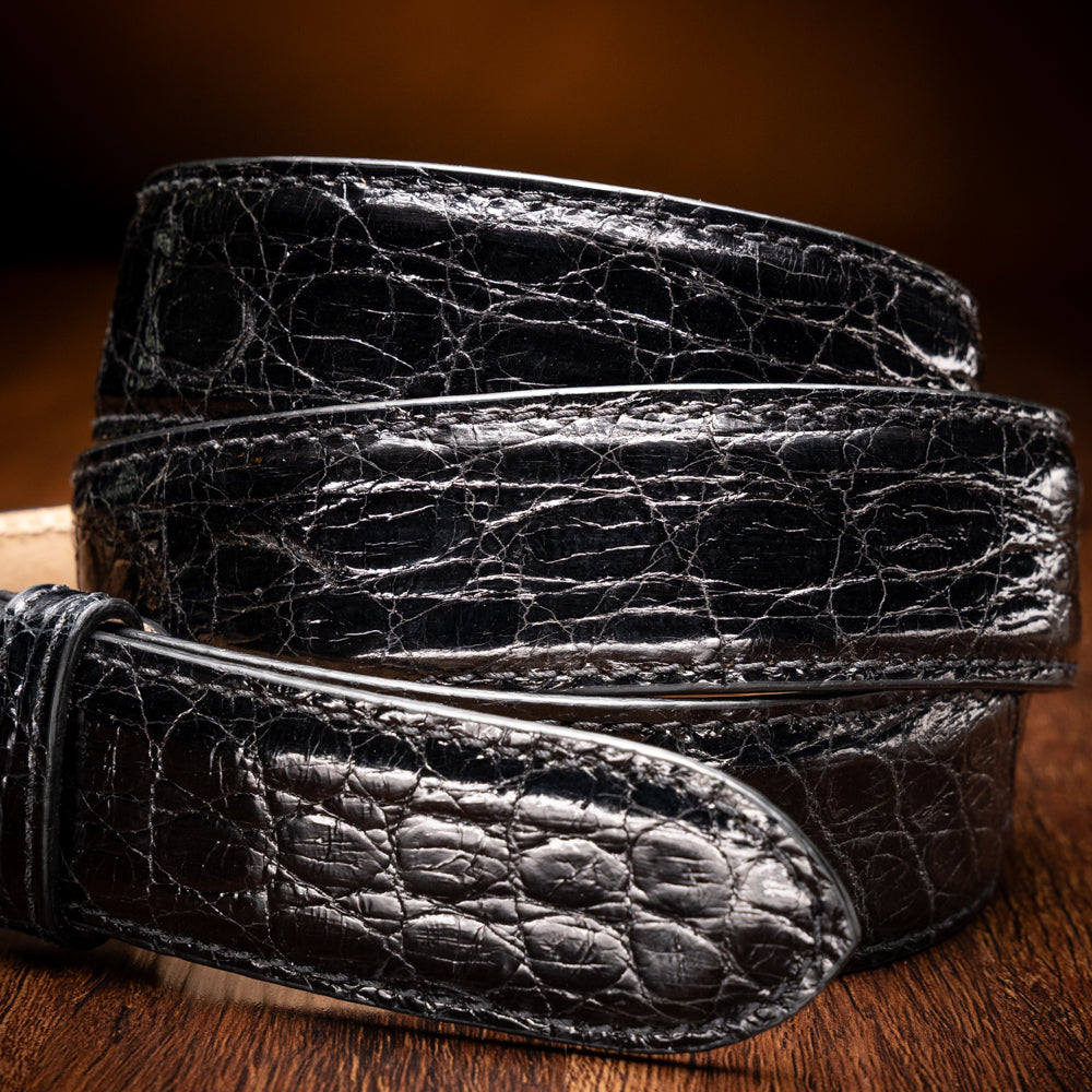 71-155-BLK CAIMAN CROCODILE Belt, Black