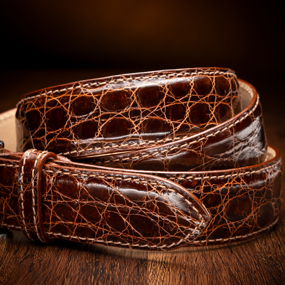 71-155-CGN CAIMAN CROCODILE Belt, Cognac