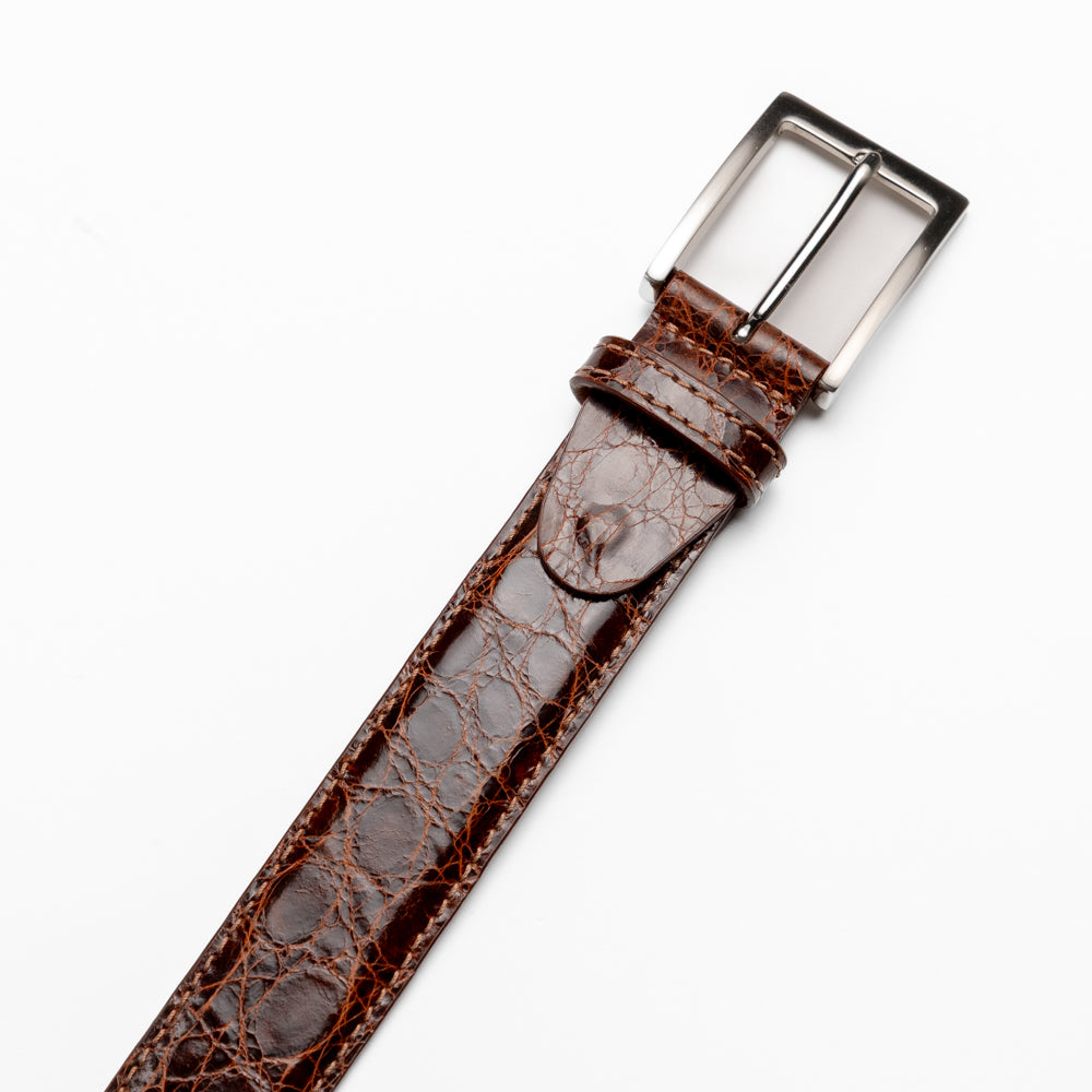 71-155-CGN CAIMAN CROCODILE Belt, Cognac