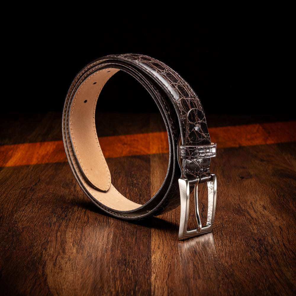 71-155-NIC CAIMAN CROCODILE Belt, Nicotine