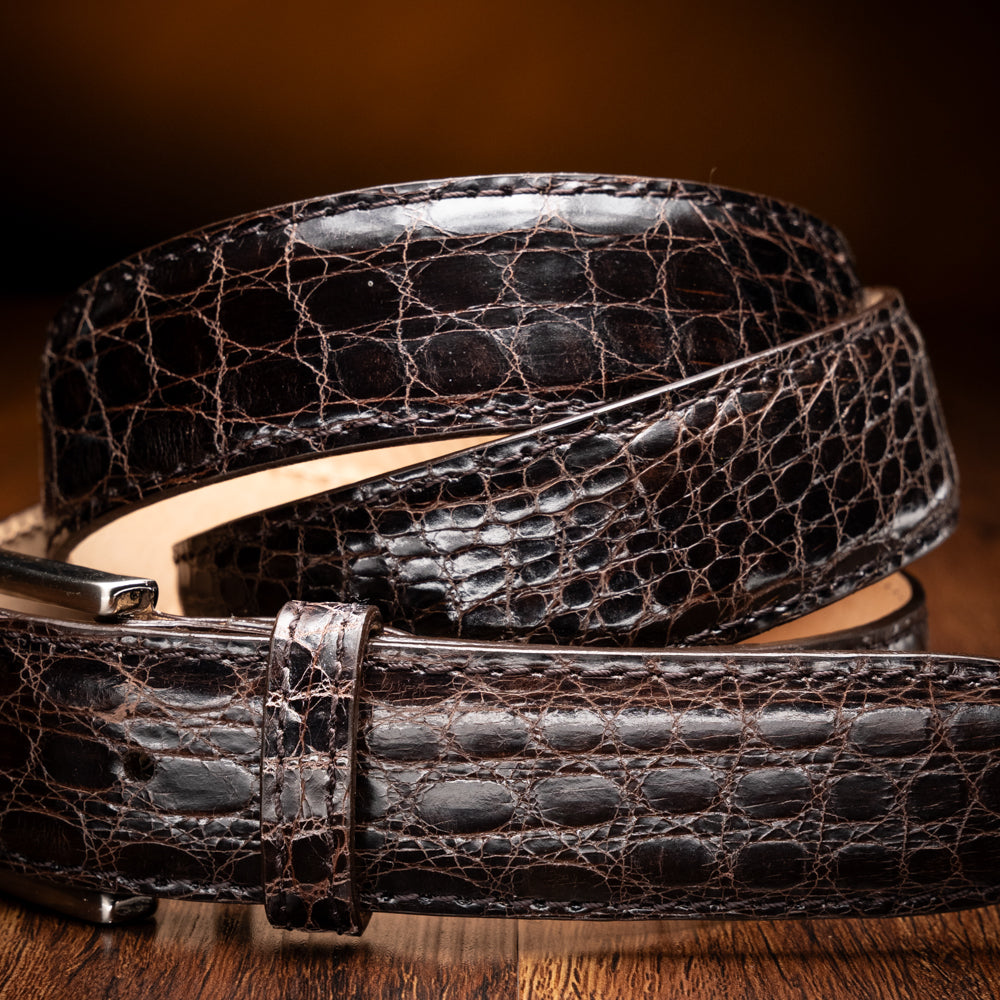 71-155-NIC CAIMAN CROCODILE Belt, Nicotine