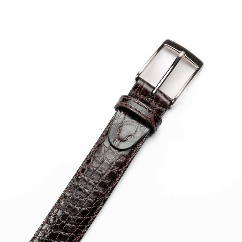 71-155-NIC CAIMAN CROCODILE Belt, Nicotine