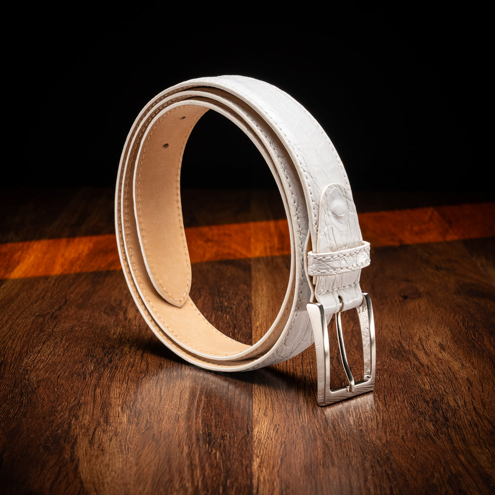 71-155-WHT Crocodile Belt, White