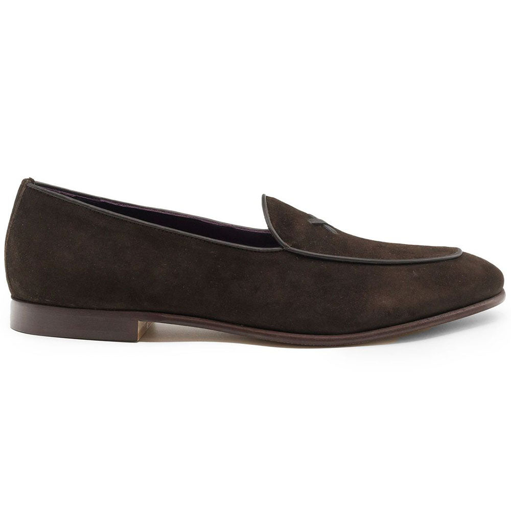 16-681-NIC X Italian Sueded Goatskin Loafer, Nicotine