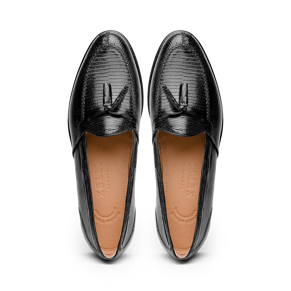 14-580-BLK FRANCO Teju Lizard Tassel Loafer, Black