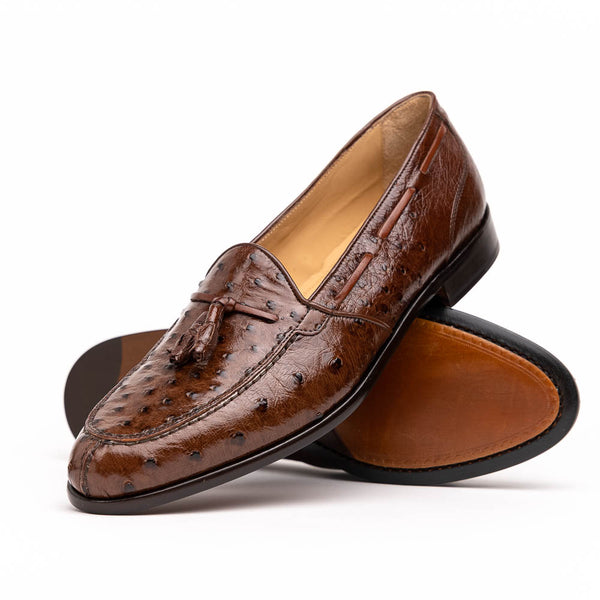13-581-BRN FRANCO Ostrich Tassel Loafer, Brown – Zelli Italia