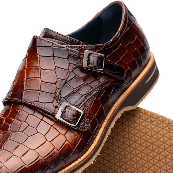 Men's Handmade Crocodile Double Monk Dress Shoe