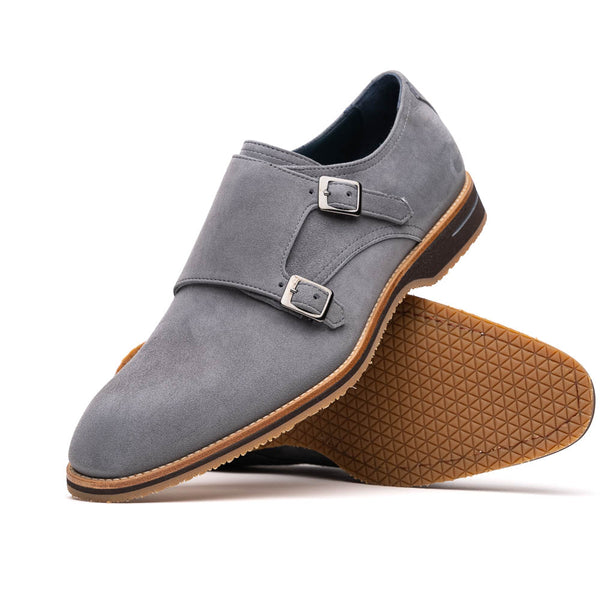 56 105 GRY LEGERRA Sueded Goatskin Monkstrap Grey Zelli Italia