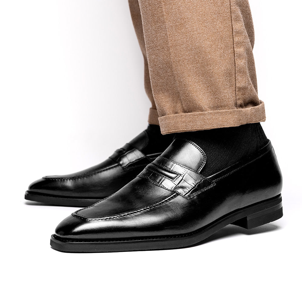 15-703-BLK MEO Hand Burnished Loafers Black