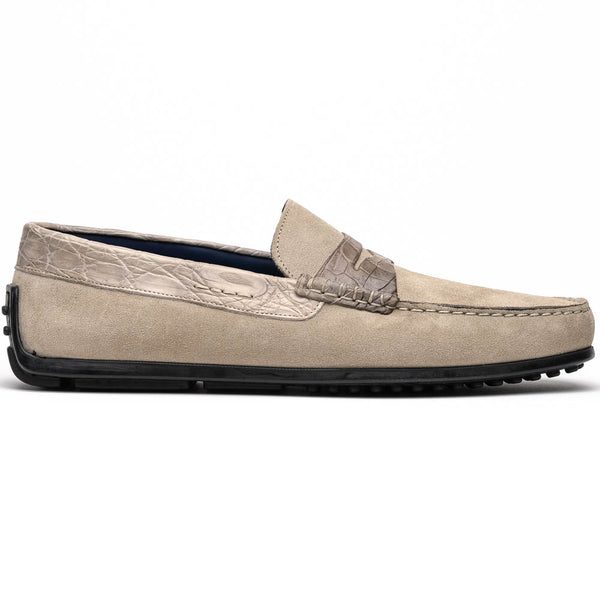 31-160-SND MONZA Sueded Calfskin with Crocodile Driver Sand