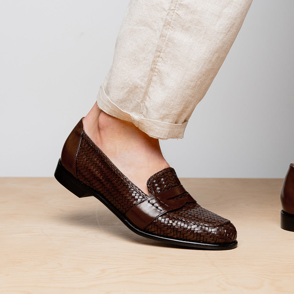 15-585-BRN NICOLA Italian Calfskin Basketweave, Dark Brown
