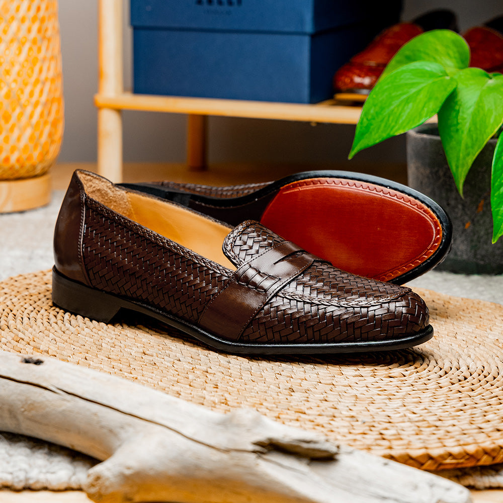 15-585-BRN NICOLA Italian Calfskin Basketweave, Dark Brown