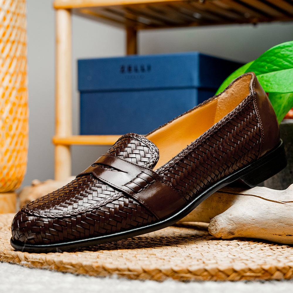 15-585-BRN NICOLA Italian Calfskin Basketweave, Dark Brown