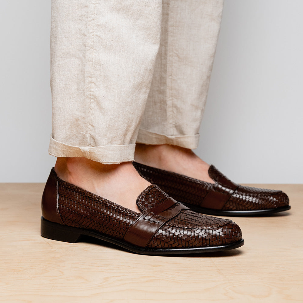15-585-BRN NICOLA Italian Calfskin Basketweave, Dark Brown