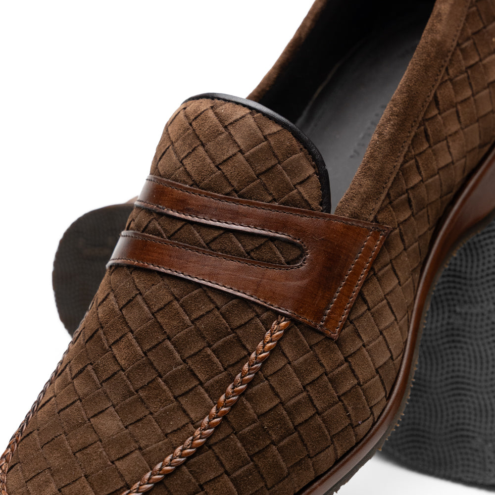 16-696-BRN PISA Italian Suede Hand-Woven Loafers Brown