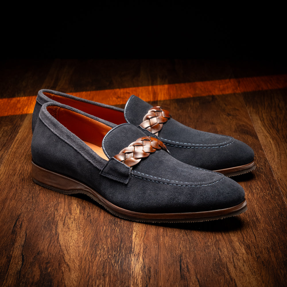 16-695-NVY PISA Italian Suede Hand-Woven Loafers Navy