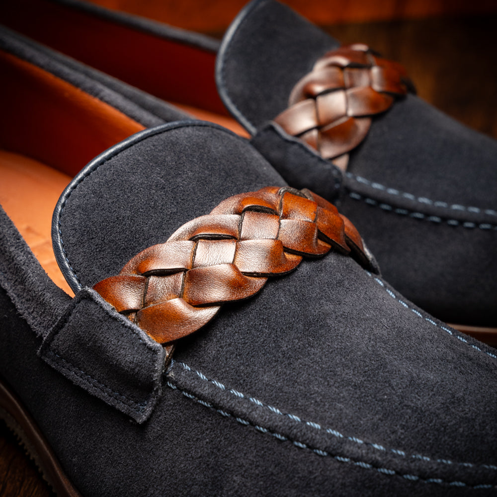 16-695-NVY PISA Italian Suede Hand-Woven Loafers Navy