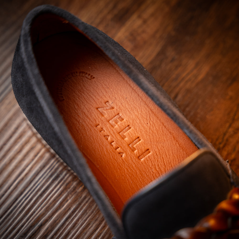 16-695-NVY PISA Italian Suede Hand-Woven Loafers Navy
