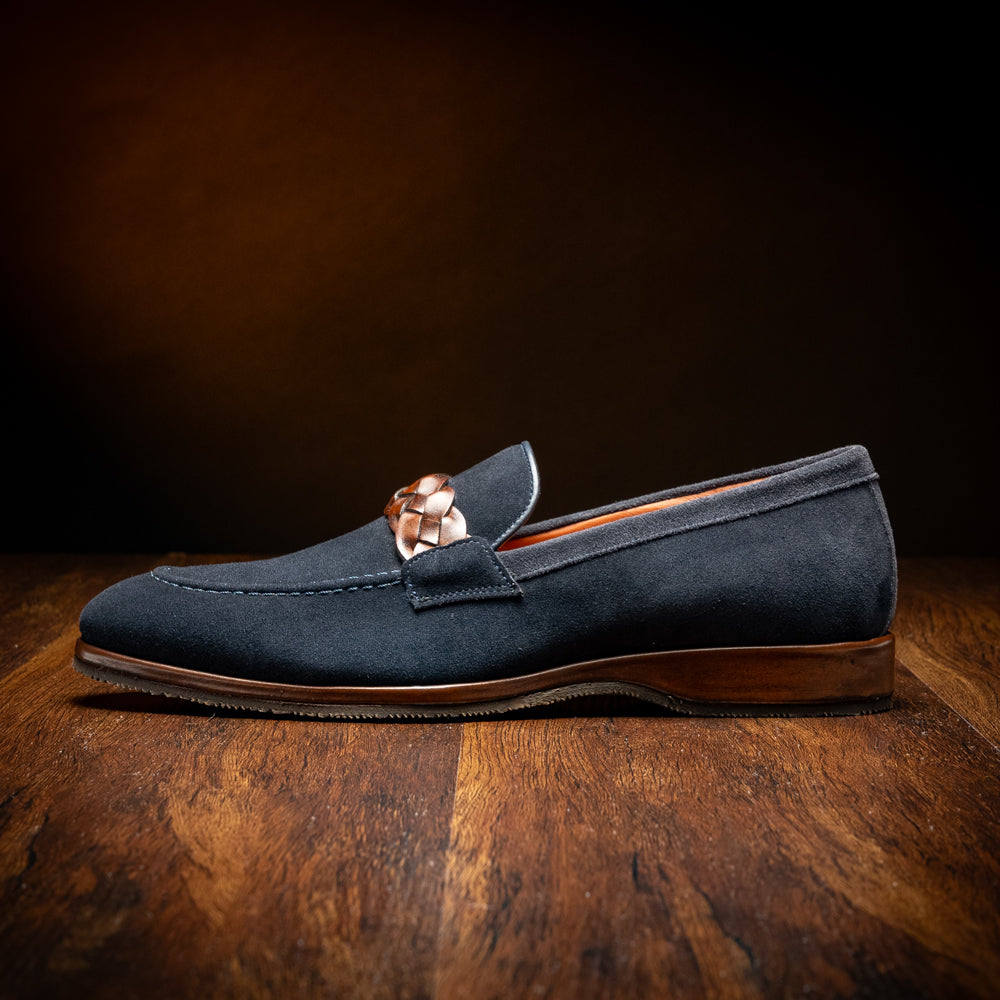 16-695-NVY PISA Italian Suede Hand-Woven Loafers Navy