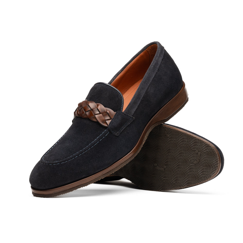 16-695-NVY PISA Italian Suede Hand-Woven Loafers Navy