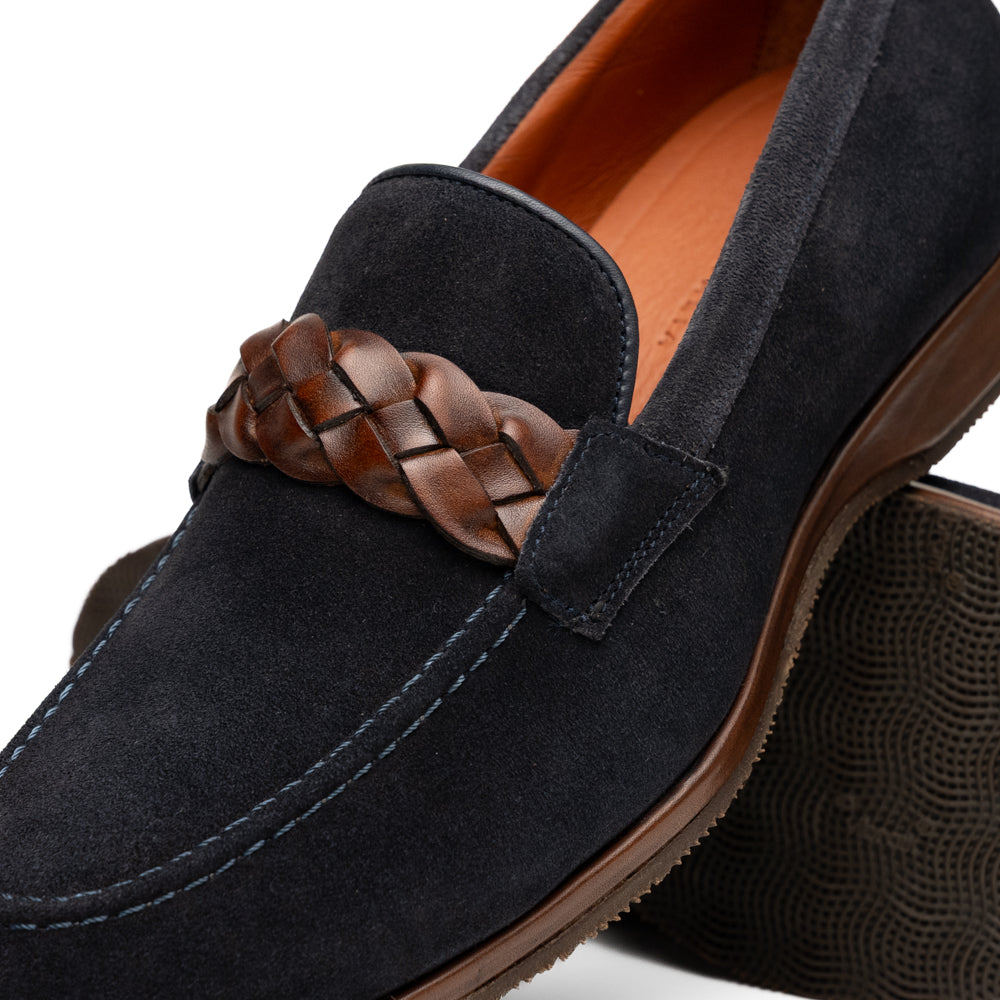 16-695-NVY PISA Italian Suede Hand-Woven Loafers Navy
