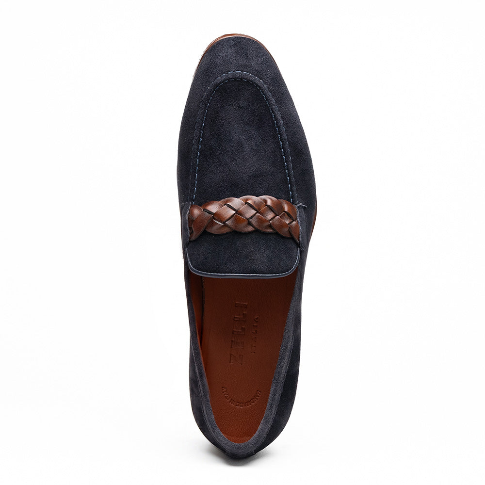 16-695-NVY PISA Italian Suede Hand-Woven Loafers Navy