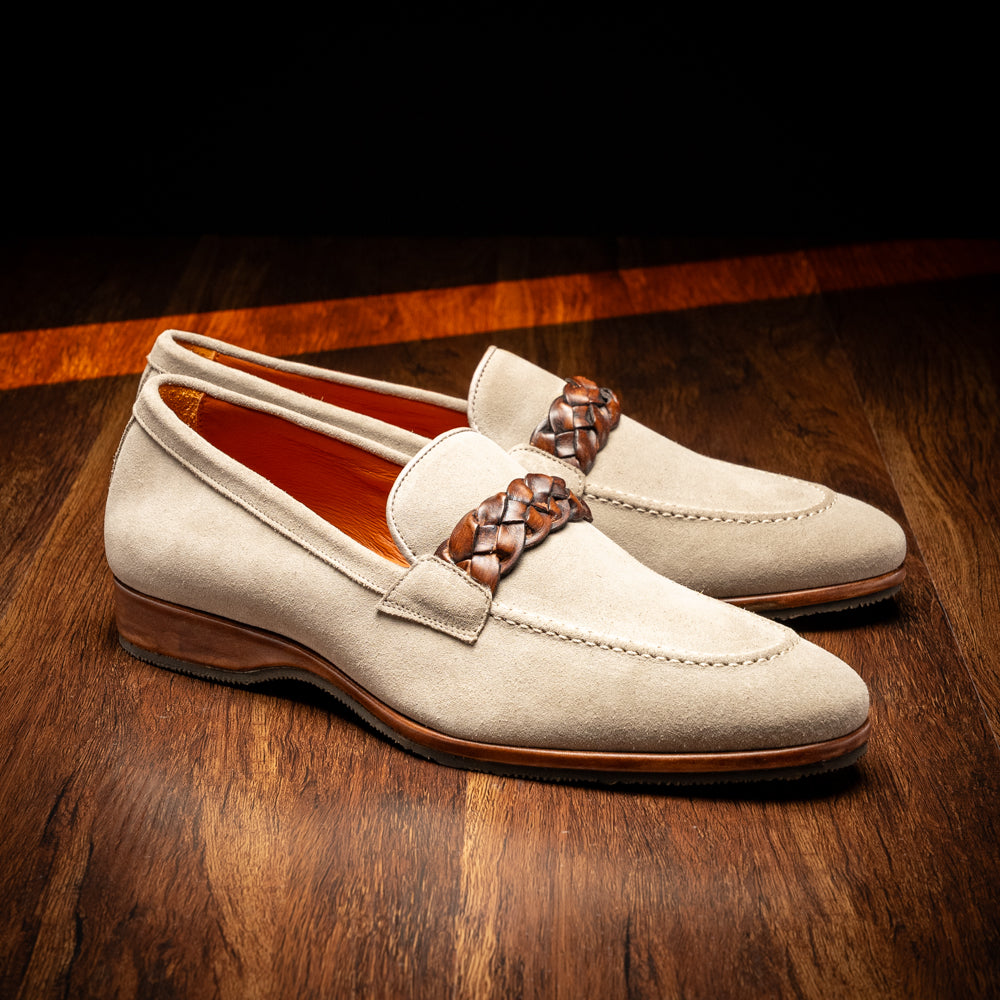 16-695-STN PISA Italian Suede Hand-Woven Loafers STONE