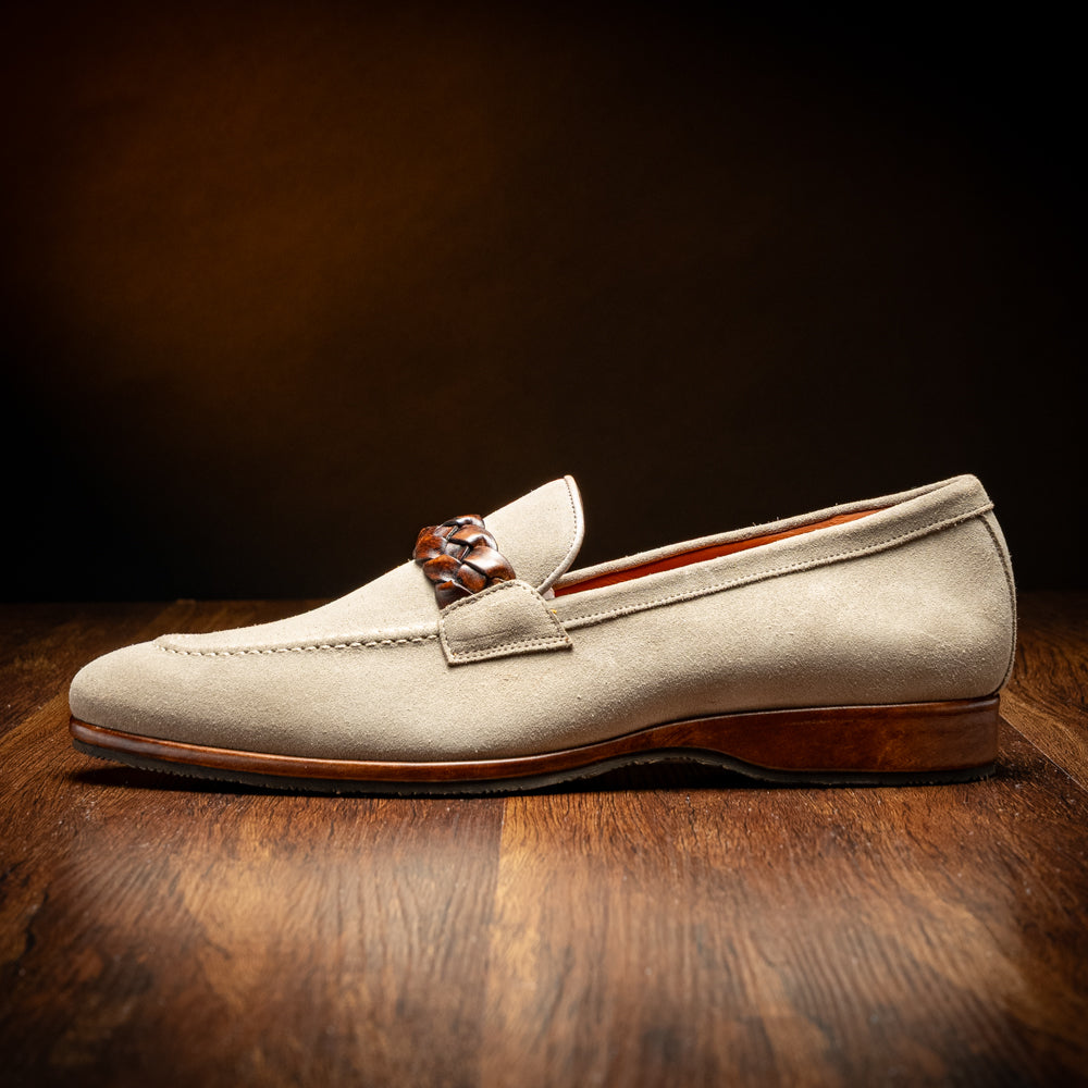 16-695-STN PISA Italian Suede Hand-Woven Loafers STONE