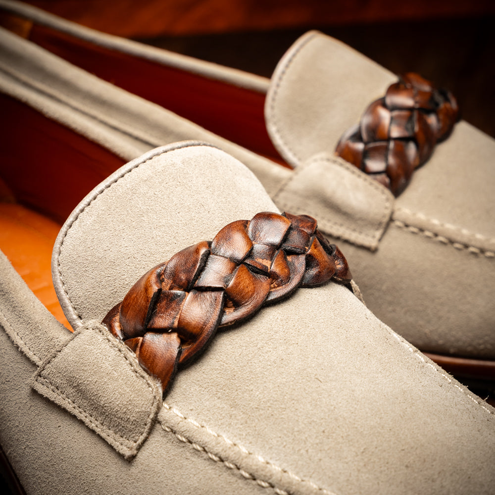 16-695-STN PISA Italian Suede Hand-Woven Loafers STONE