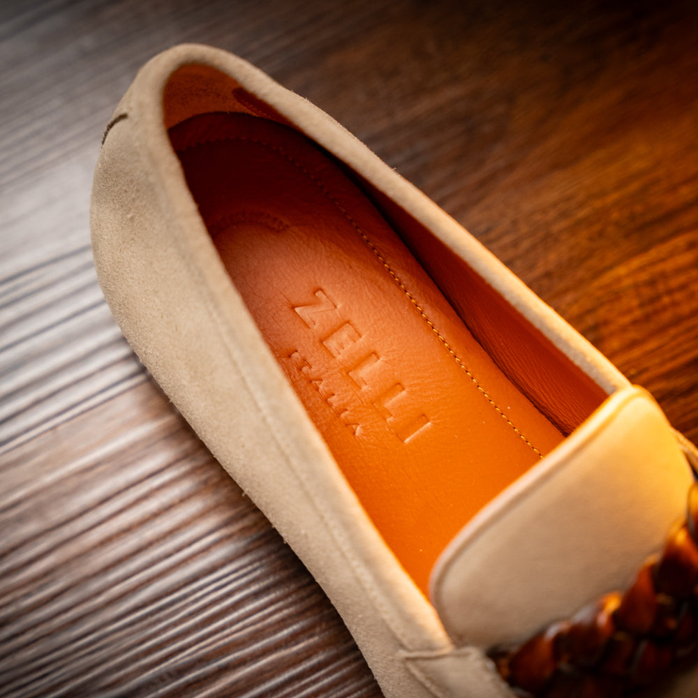 16-695-STN PISA Italian Suede Hand-Woven Loafers STONE