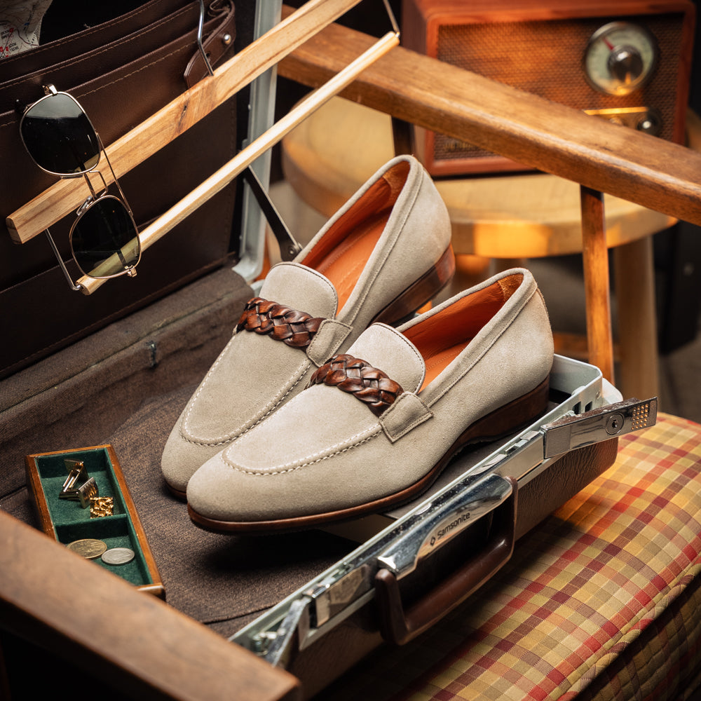 16-695-STN PISA Italian Suede Hand-Woven Loafers STONE