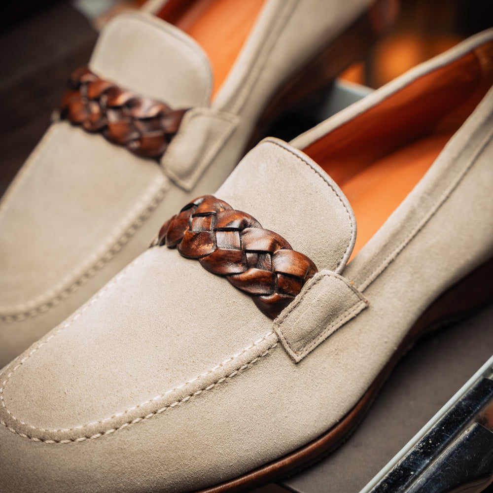 16-695-STN PISA Italian Suede Hand-Woven Loafers STONE